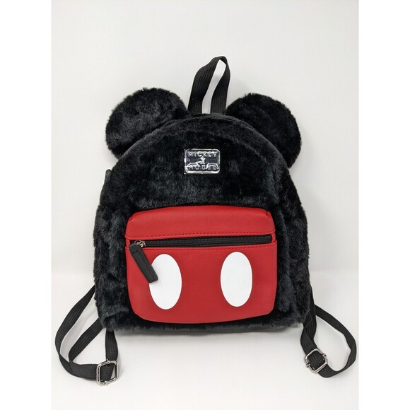 Disney Mickey Mouse Mini Backpack Furry Ears Black Red NWT